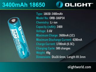 Olight 3400mAh 18650 Rechargeable Battery- Protected -9721