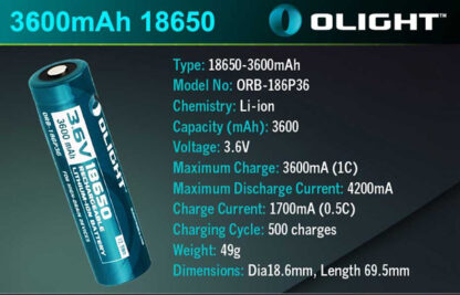 Olight 3600mAh 18650 Rechargeable Battery-Protected-9924
