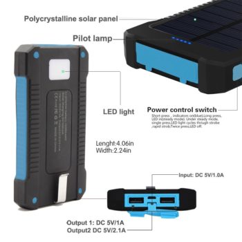 10,000mah Solar Power Bank/Phone Charger- Rubber Waterproof Case-14401