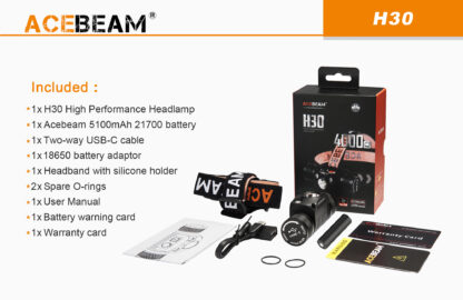 AceBeam H30 Red and Green Light 4000 lumen Rechargeable Headlamp-15148