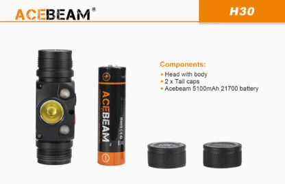AceBeam H30 Red and Green Light 4000 lumen Rechargeable Headlamp-15149