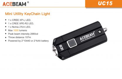 AceBeam UC15 1000 Lumen LED Keychain Torch with UV light - Black-15113