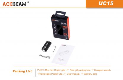 AceBeam UC15 1000 Lumen LED Keychain Torch with UV light - Black-15119