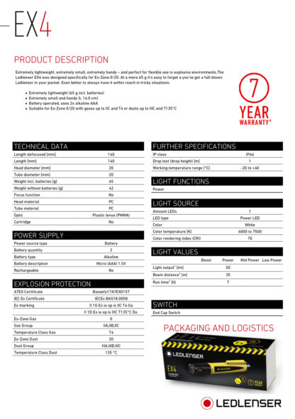 Ledlenser EX4 ATEX Intrinsically Safe Torch - 2AAA-16030