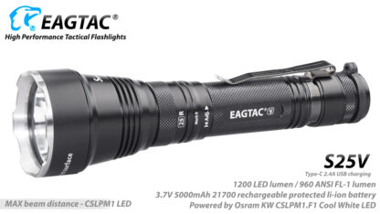 Eagletac S25V USB-C Rechargeable Flashlight - 660 Metres Throw -17734