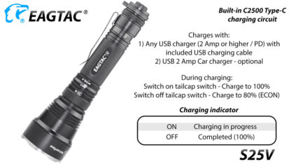 Eagletac S25V USB-C Rechargeable Flashlight - 660 Metres Throw -17736