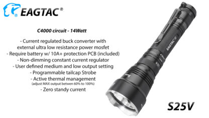 Eagletac S25V USB-C Rechargeable Flashlight - 660 Metres Throw -17735