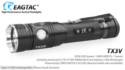 Eagletac TX3V Compact USB-C Rechargeable Torch - 3550 Lumens-18205