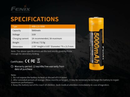 Fenix 21700 Li-ion USB-C Rechargeable Battery ARB-L21-5000-18680