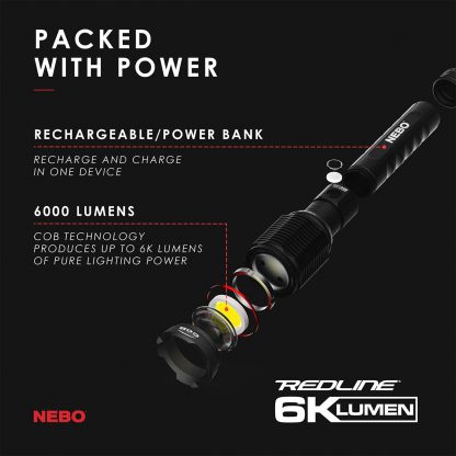 NEBO Redline 6K Rechargeable Waterproof Flashlight + Power Bank-18749