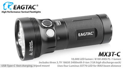 Eagletac MX3T-C USB-C Rechargeable Compact Flashlight/Power Bank - 10000 Lumens-18868