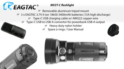 Eagletac MX3T-C USB-C Rechargeable Compact Flashlight/Power Bank - 10000 Lumens-18859