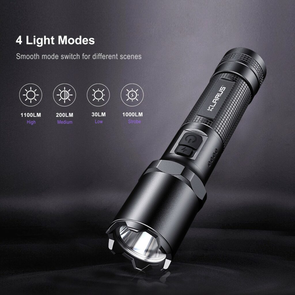 Klarus A1 Compact USB-C Rechargeable Tactical Torch – 1100 Lumens | LED