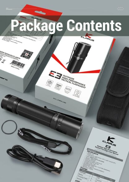 Klarus E3 Compact USB-C Rechargeable Torch - 2200 Lumens-19005
