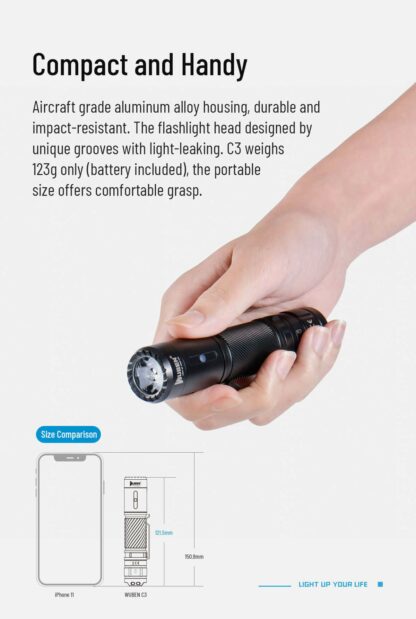 WUBEN C3 USB-C Rechargeable Compact Flashlight - 1200 Lumens-19113