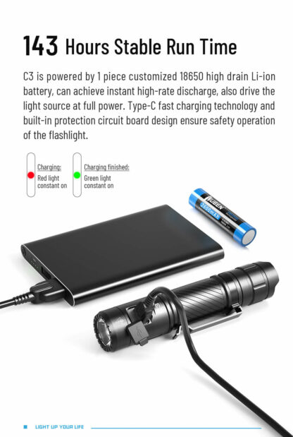 WUBEN C3 USB-C Rechargeable Compact Flashlight - 1200 Lumens-19114