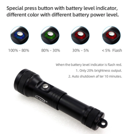 Hi-Max HD01 Rechargeable Dive Torch - 1300 Lumens (Black)-19061