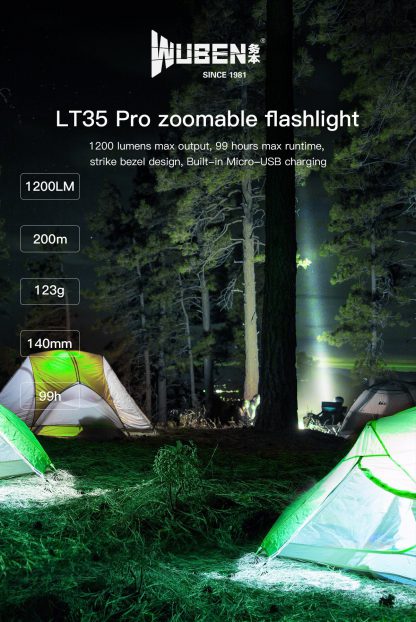 WUBEN LT35 Pro Zoomable and Rechargeable Flashlight - 1200 Lumens-19306