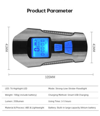 Hi-Max Rechargeable Bicycle Light with Horn and Speedometer, and 3V Rear Tail Light-20307