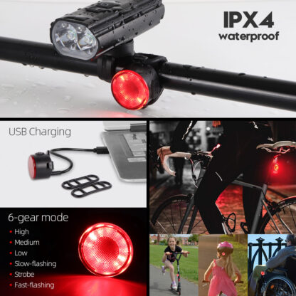 Hi-Max Rechargeable Bicycle Headlight (1800 Lumens) and Tail Light Set-20216