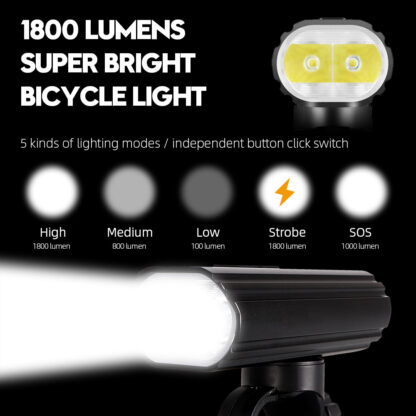Hi-Max Rechargeable Bicycle Headlight (1800 Lumens) and Tail Light Set-20217
