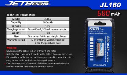 JETBeam RCR123A Rechargeable Battery JL160-20486