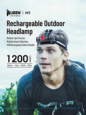 WUBEN H1 Rechargeable Headlamp - Red and White LED - 1200 Lumens-0