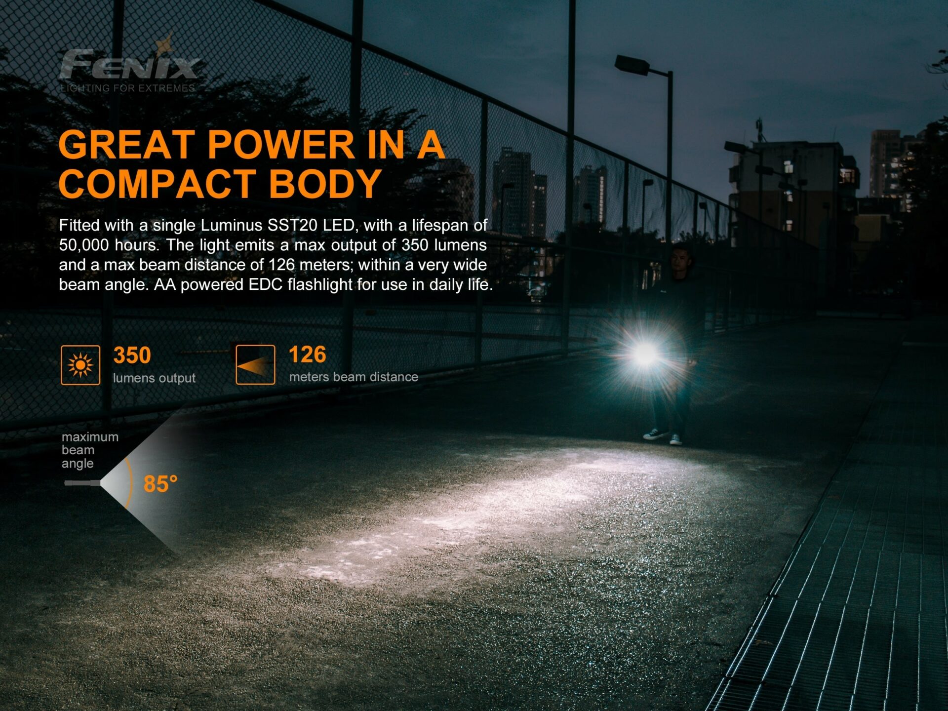 Fenix E20 V2.0 Compact 2AA Flashlight - 350 Lumens
