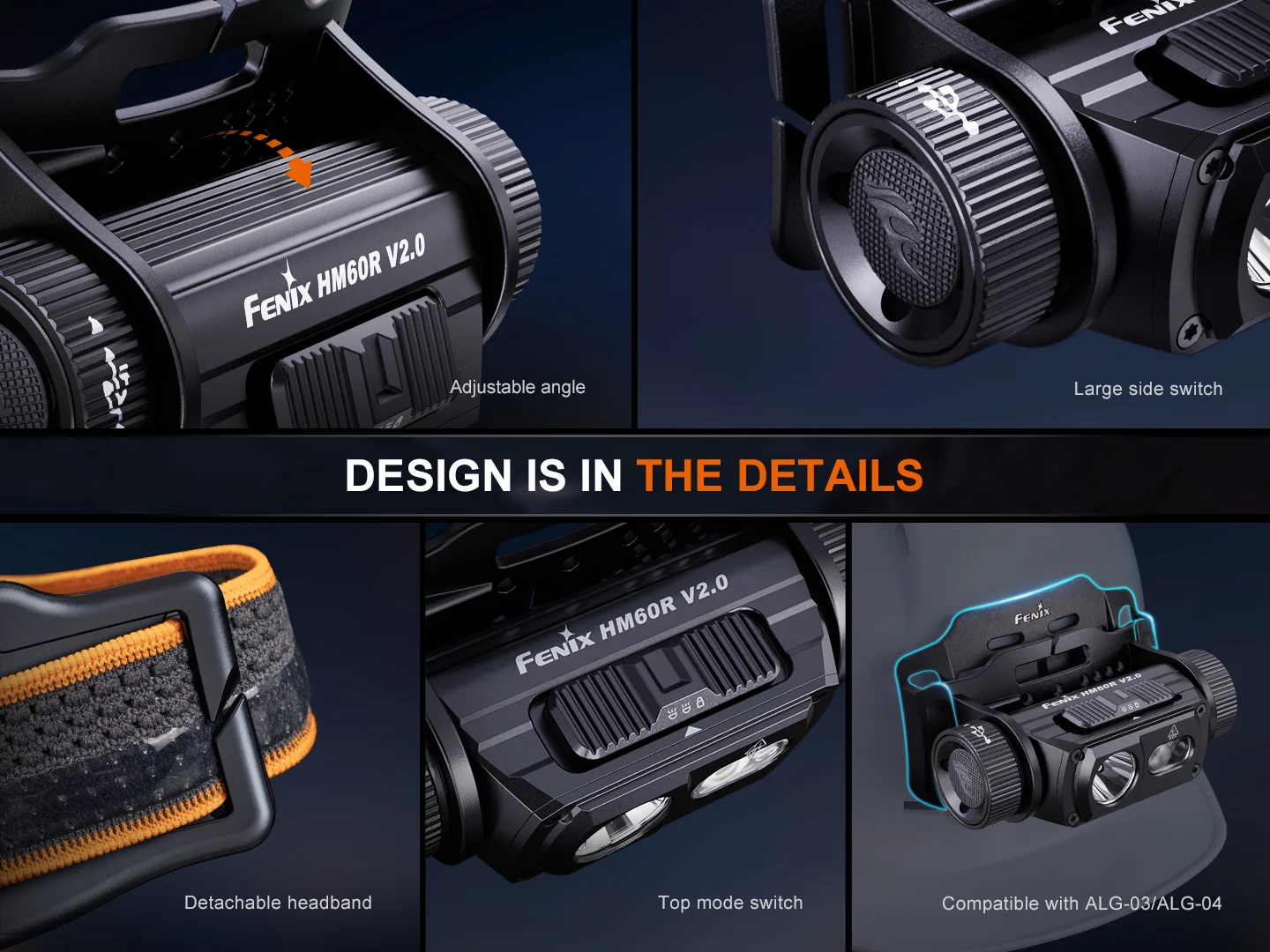 Fenix HM60R V2.0 Rechargeable Headlamp with Red Light and Intelligent Frequency Sensor - 1600 Lumens, 170 Metres