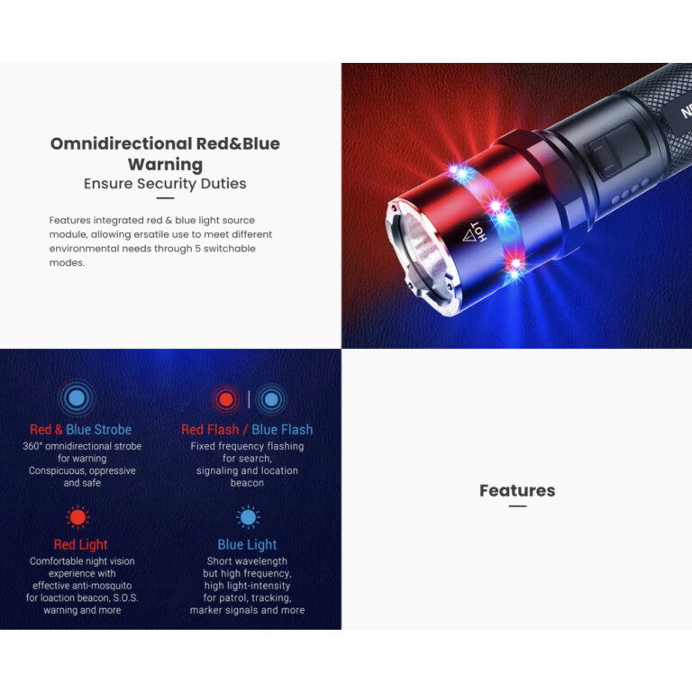 NEXTORCH P84 Rechargeable Duty Flashlight with Red and Blue Signal Light LED Torch Shop