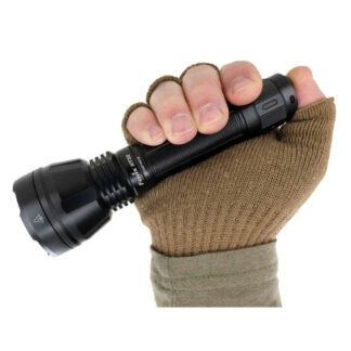 Fenix HT32 flashlight in red and green color with a white background