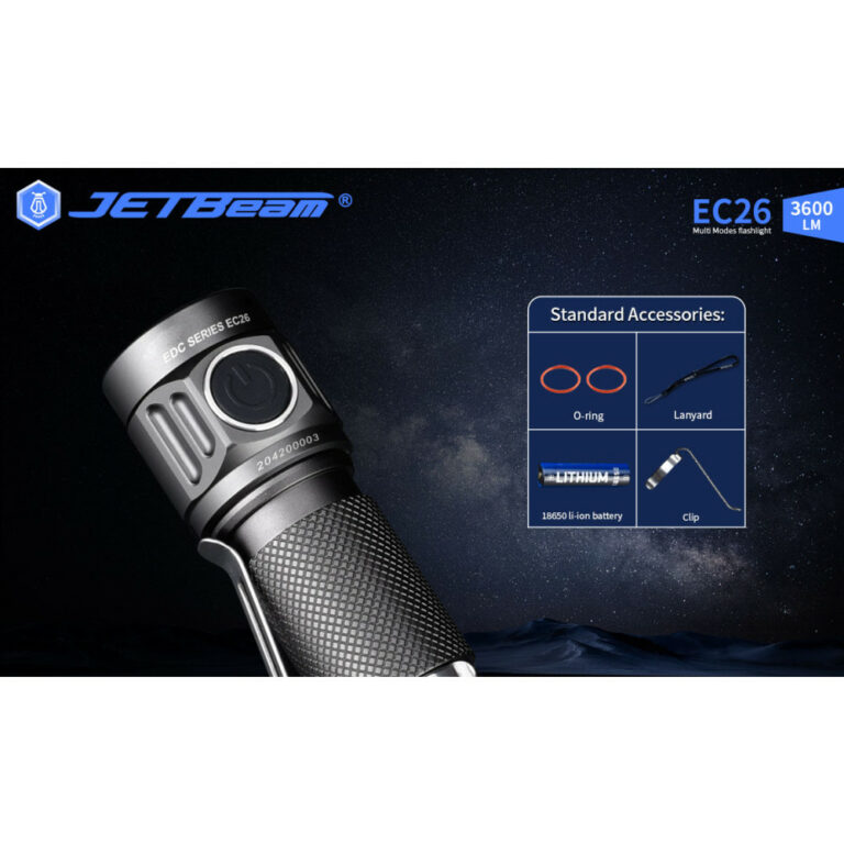 JETBeam EC26 EDC Powerful Pocket Flashlight with Stepless Dimming 3600 Lumens, 268 Metres
