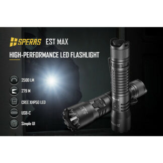 SPERAS EST MAX Rechargeable Flashlight – 2500 Lumens, 279 Metres