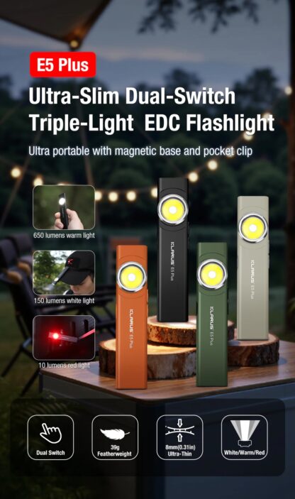 Klarus E5 Plus Rechargeable EDC Tool Light with Magnetic Base - 650 Lumens, 32 Metres