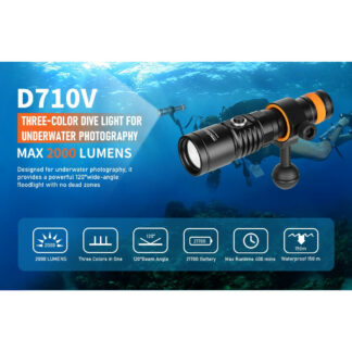 OrcaTorch D710V Video Diving Light with Three Colour Light Sources - UV, White, Red LEDs
