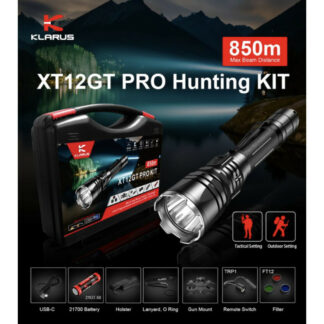 Klarus XT12GT Pro Kit - Rechargeable Hunting Flashlight Kit - 1600 Lumens, 850 Metres