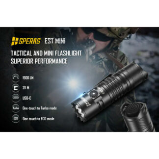 SPERAS EST MINI Rechargeable Pocket Flashlight - 1900 Lumens, 211 Metres