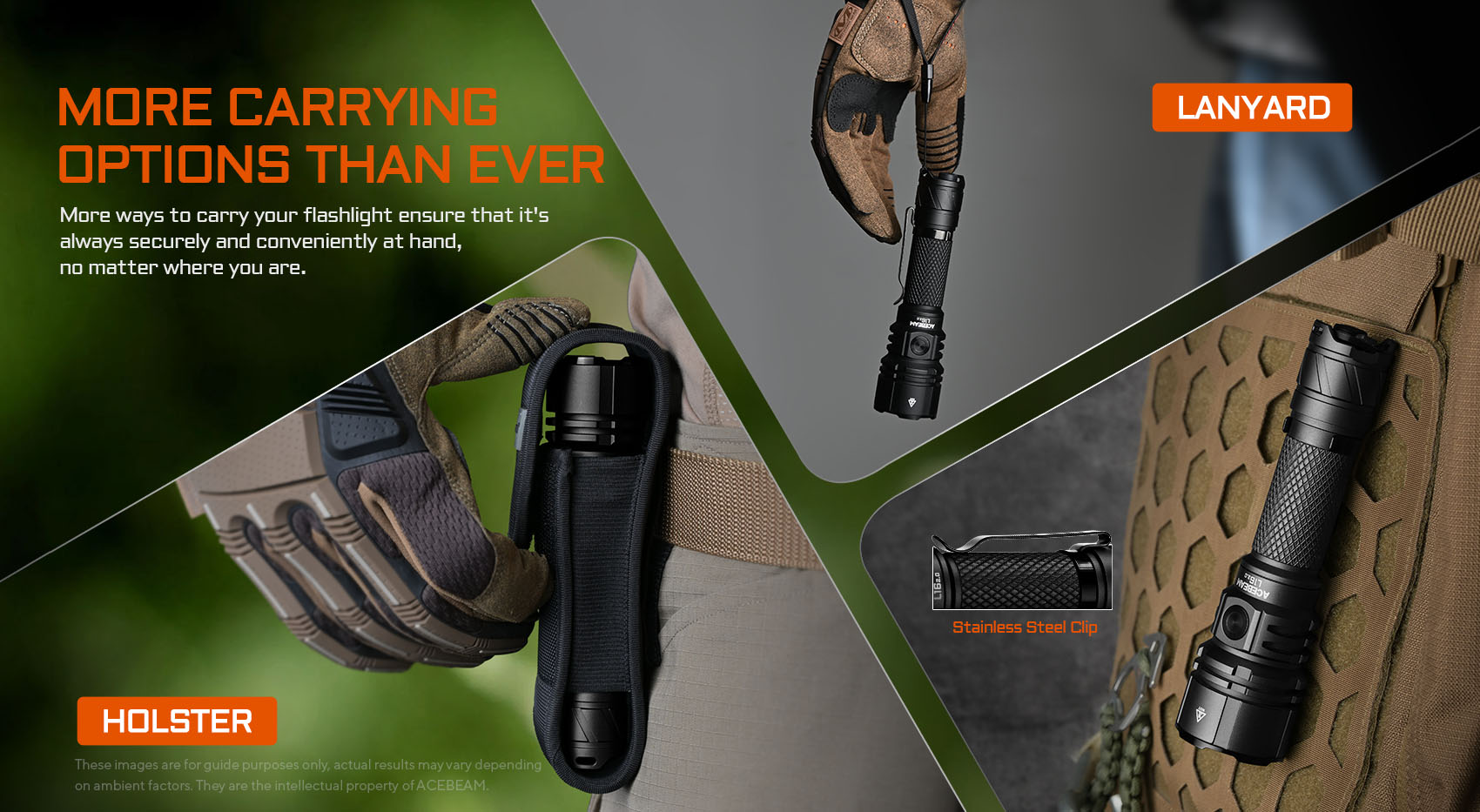 AceBeam L16 2.0 Rechargeable Compact Tactical Flashlight - 3000 Lumens, 713 Metres (Desert)