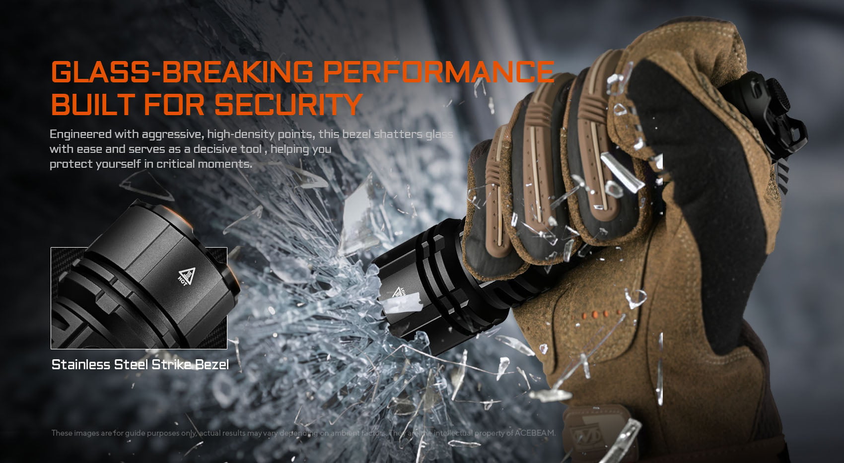 AceBeam L16 2.0 Rechargeable Compact Tactical Flashlight - 3000 Lumens, 713 Metres (Desert)