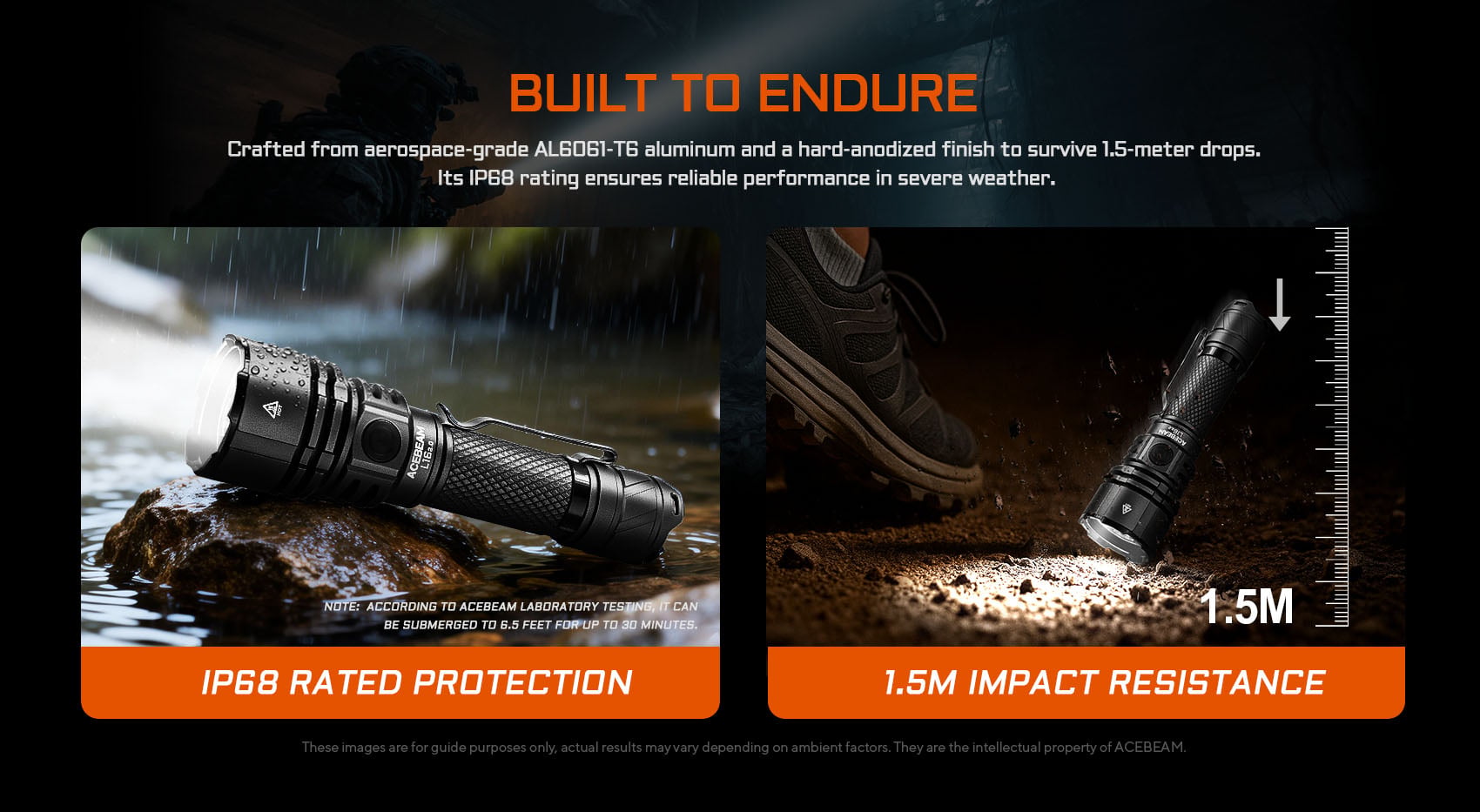 AceBeam L16 2.0 Rechargeable Compact Tactical Flashlight - 3000 Lumens, 713 Metres (Desert)