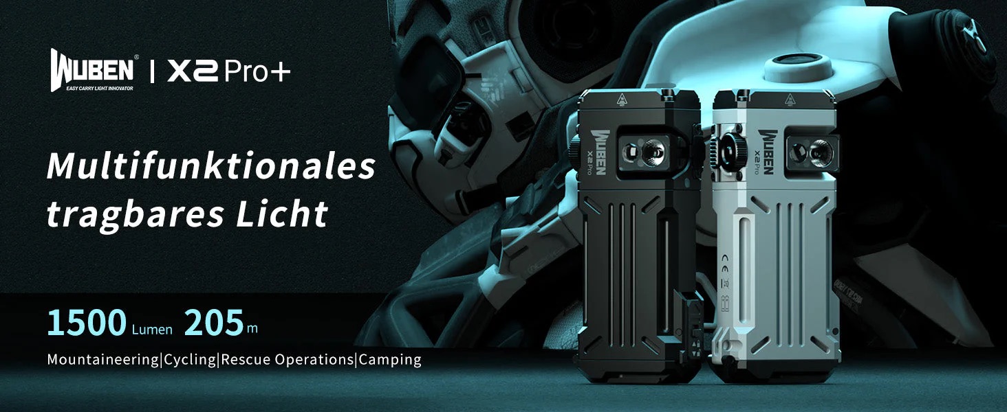 Wuben X2 Pro+ Rechargeable Flashlight - 1500 Lumens, 205 Metres