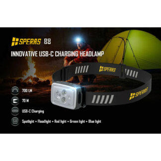 SPERAS B8 Rechargeable Ultralight Headlamp with RBG Output - 700 Lumens, 70 Metres