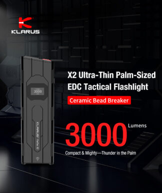 Klarus FlatTac X2 UItra-Thin Palm-Sized Tactical Flashlight - 3000 Lumens, 170 Metres