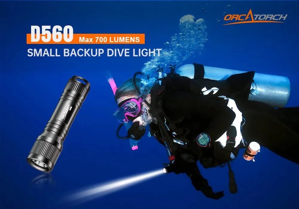 OrcaTorch D560 Mini Backup Diving Light - 700 Lumens, 134 Metres - BLUE