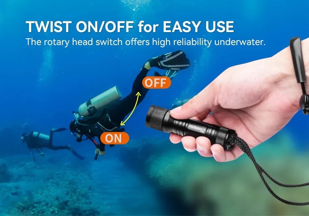OrcaTorch D560 Mini Backup Diving Light - 700 Lumens, 134 Metres - BLUE