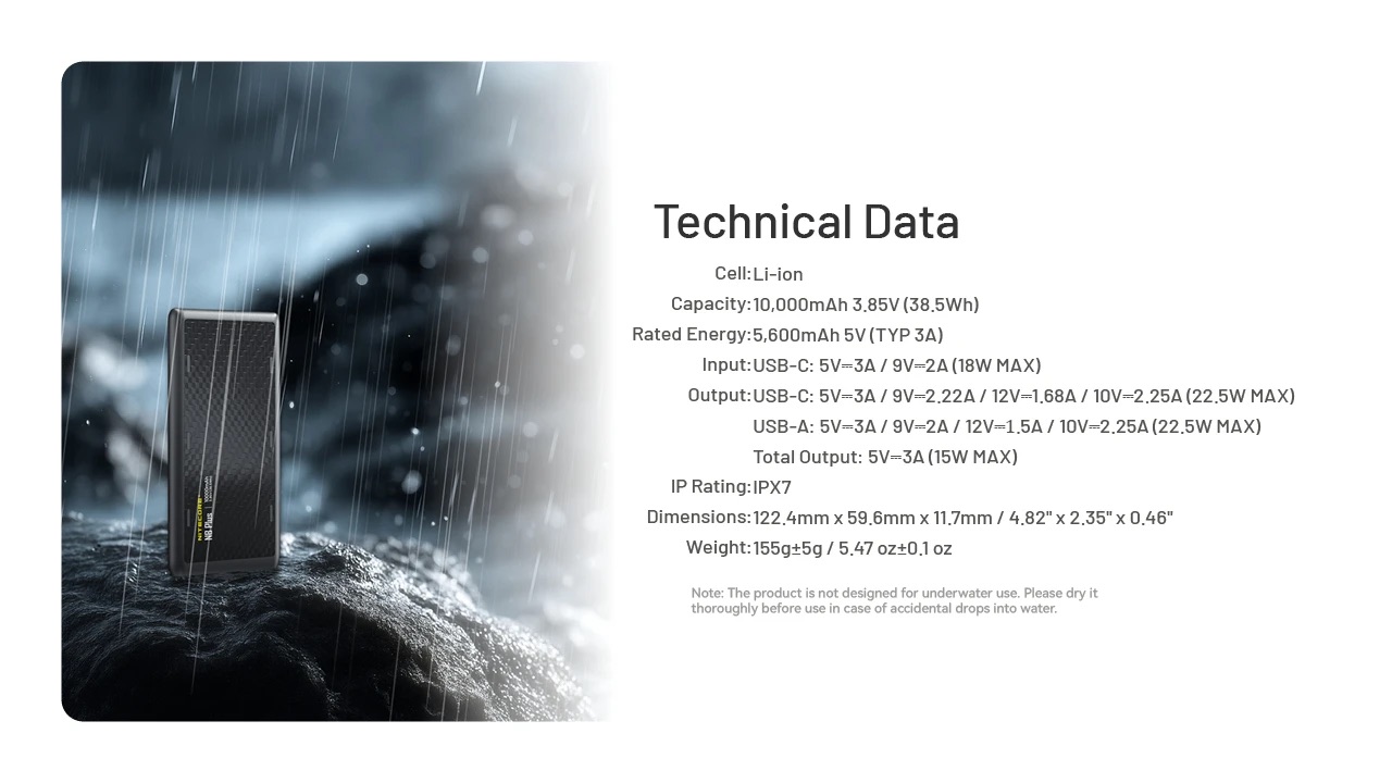 Nitecore NB Plus Ultra Lightweight Carbon Fibre 10000mAh Waterproof Power Bank