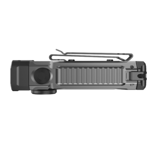 Close-up of a gray semi-automatic pistol with a top tactical rail and textured grip.