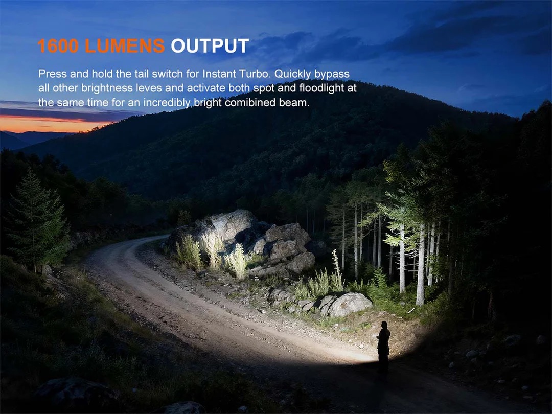Fenix E06R Pro Flat Flashlight with UV & Red Laser Modes in Black - 1600 Lumens, 160 Metres