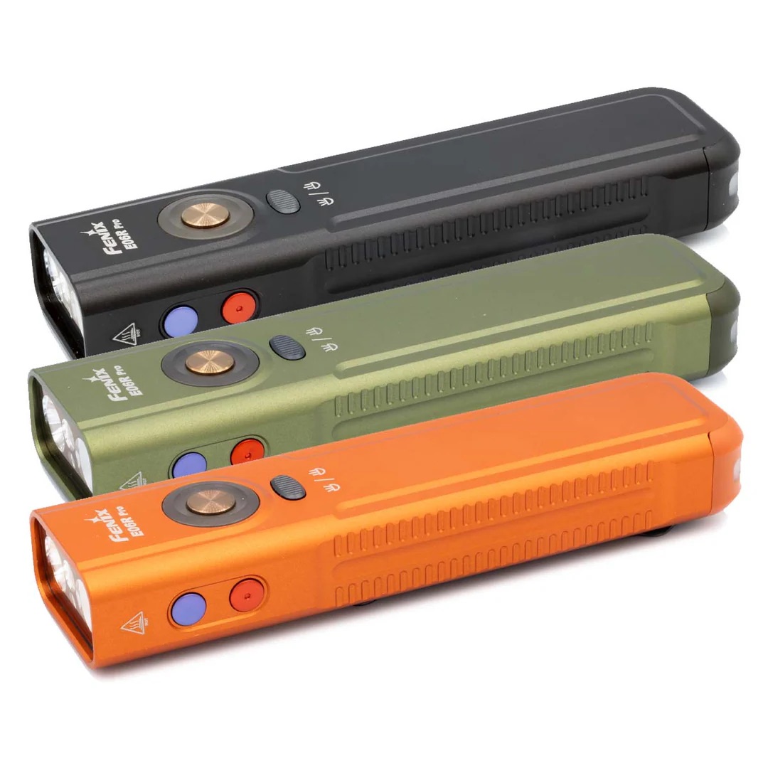 Fenix E06R Pro Flat Flashlight with UV & Red Laser Modes in Black - 1600 Lumens, 160 Metres