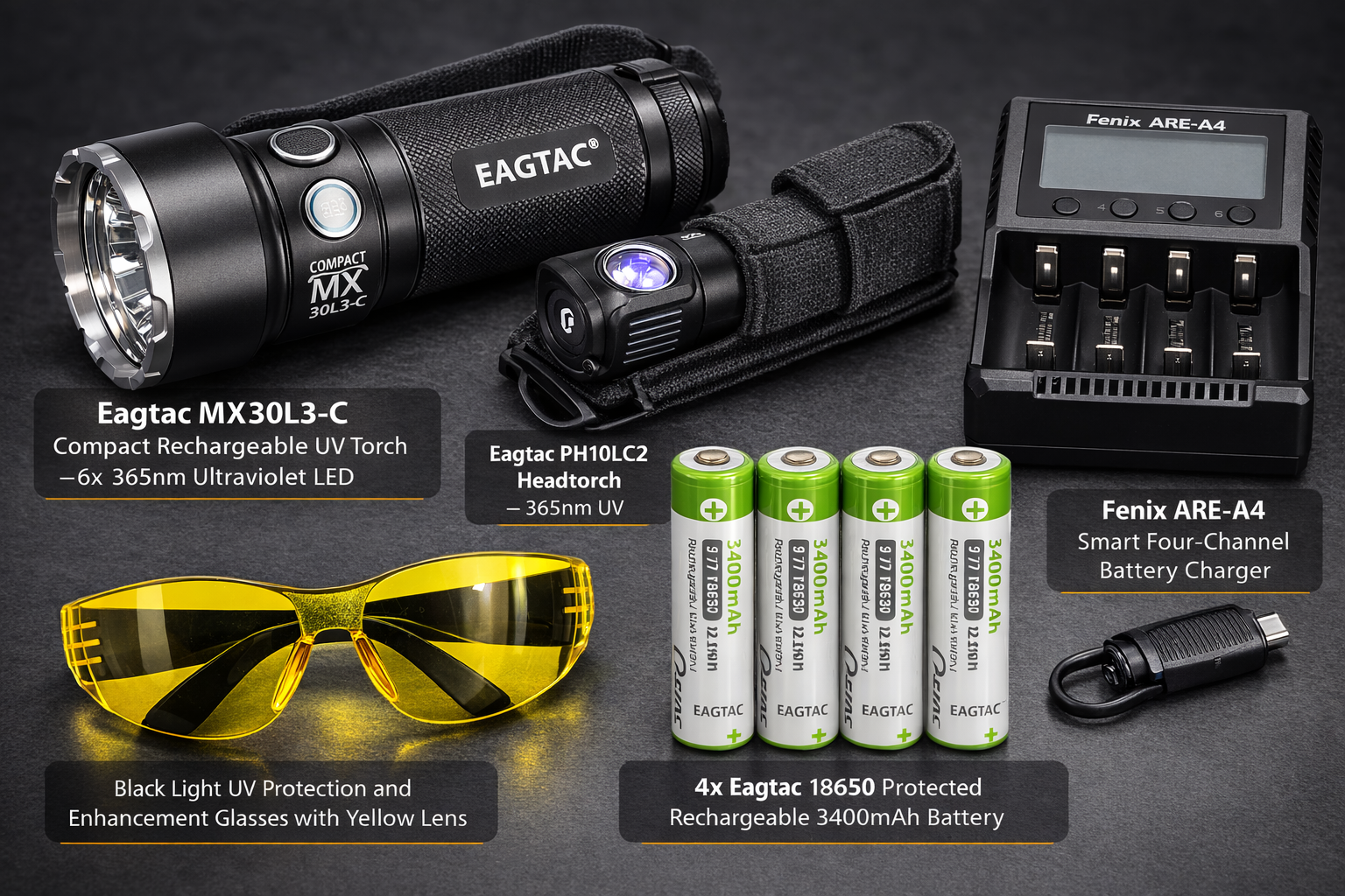 Ultimate Eagtac Opal Mining Kit (MX30L3-C 365nm UV + PH10LC2 365nm Headtorch)